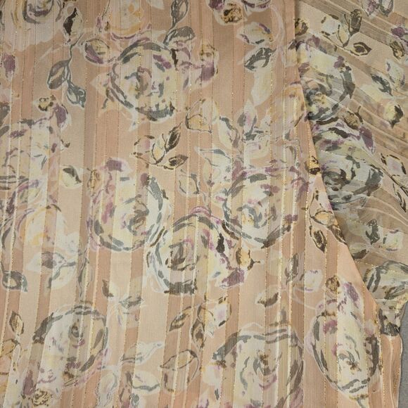 Maette Womens Small Top Peach Blouse Floral Peplum Short Sleeve Lightweight - Picture 5 of 10